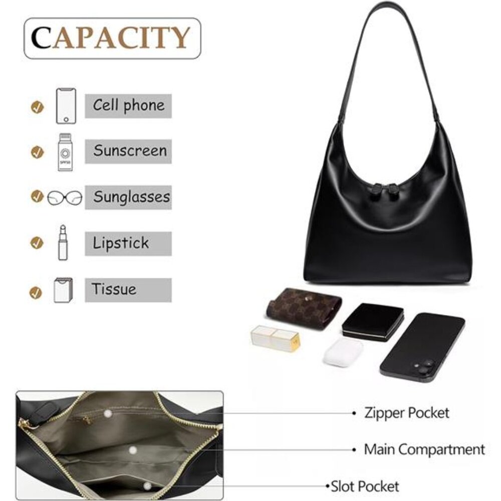 Vegan Leather Hobo Bags Black - Picture 4 of 6